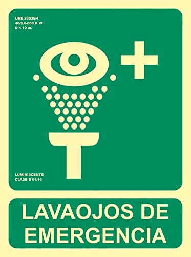 MovilCom® - Señal luminiscente LAVAOJOS DE EMERGENCIA PVC 0,7mm Clase B 224X300mm homologado nueva legislación (ref.RD14109)