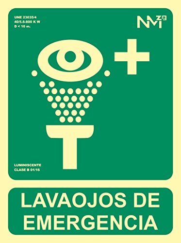 Normaluz RD14109 - Señal Luminiscente Lavaojos De Emergencia Clase B PVC 0,7mm 22,4x30cm con CTE, RIPCI y Apto para la Nueva Legislación
