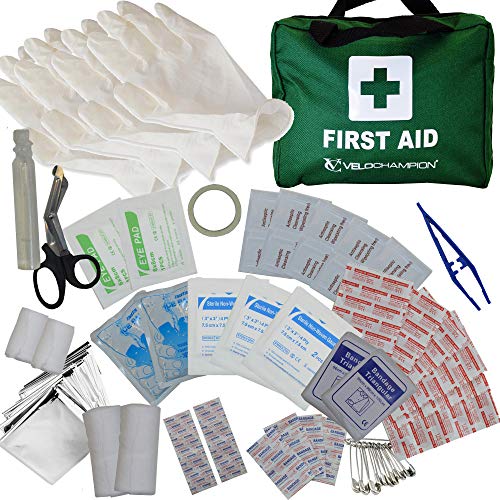 Kit de Primeros Auxilios de 110 Piezas: Incluye Lavaojos, Vendas, 2 Compresas Frías Instantáneas y Manta de Emergencia para Viajes, Hogar, Oficina, Coche, Caravana, Camping (Verde)